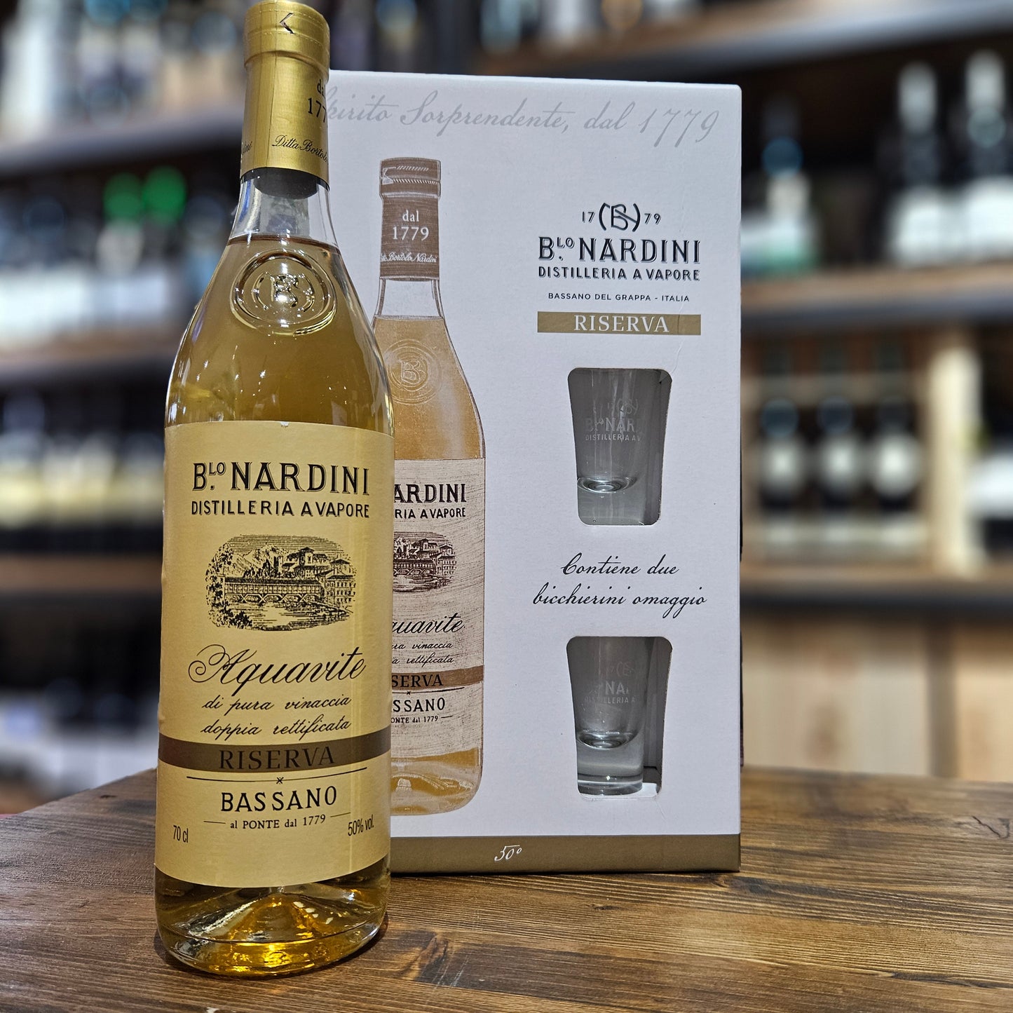 Nardini Acquavite di Pura Vinaccia Doppia Rettifica Riserva (Giftbox 2 bicchieri)